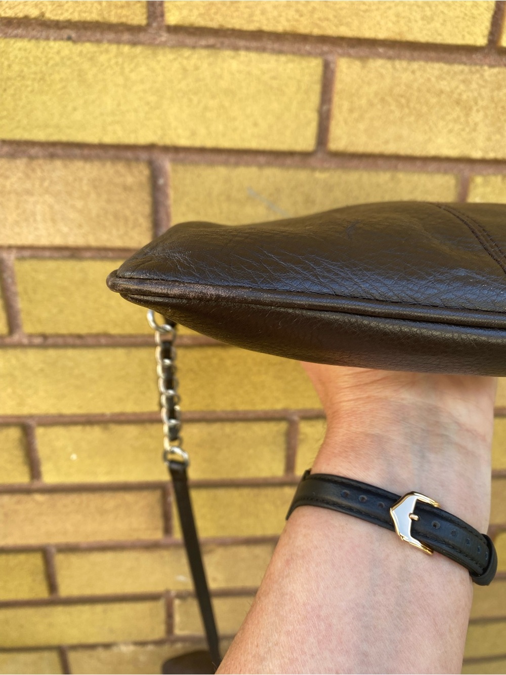 Vintage Danier Dark Brown Pebbled Leather
Crossbody Hobo Bag. - Picture 11 of 15